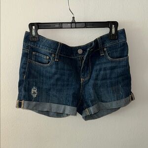 PAIGE Blue Jean Shorts Distressed Cuffed Hem